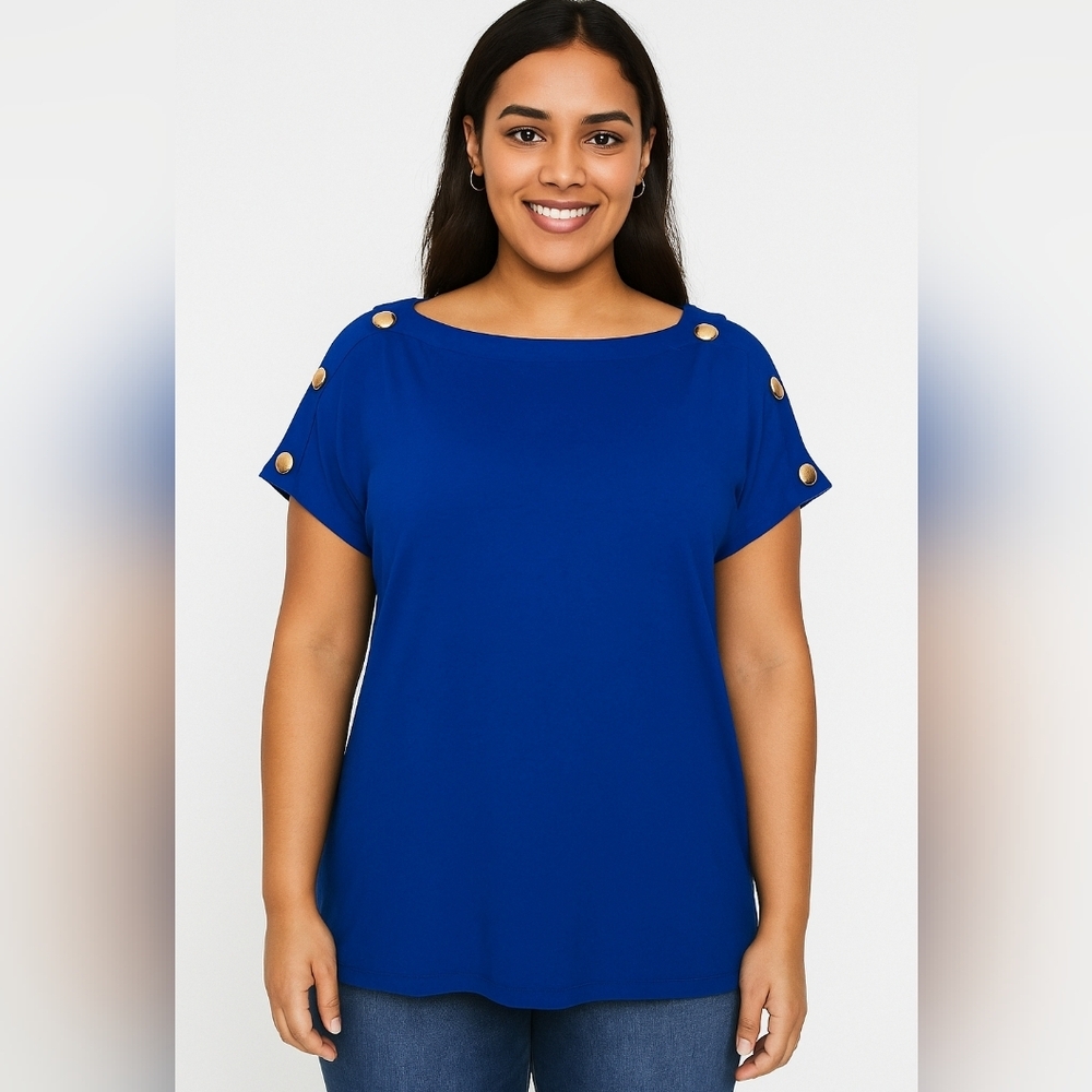 NWT/ Cable & Gauge/ Blue Peek-a-boo Shoulder Top with Button Accents/ Size US S